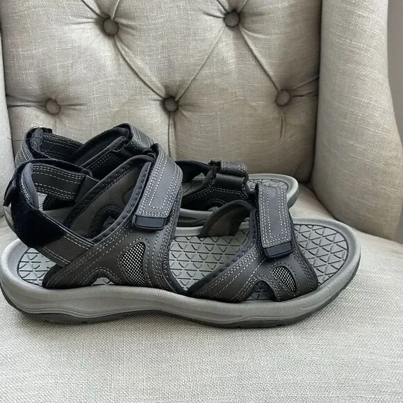 Eddie Bauer Men's Hank Sport River Sandals Size 10 Leather Grey Hike Comfort - Picture 2 of 7